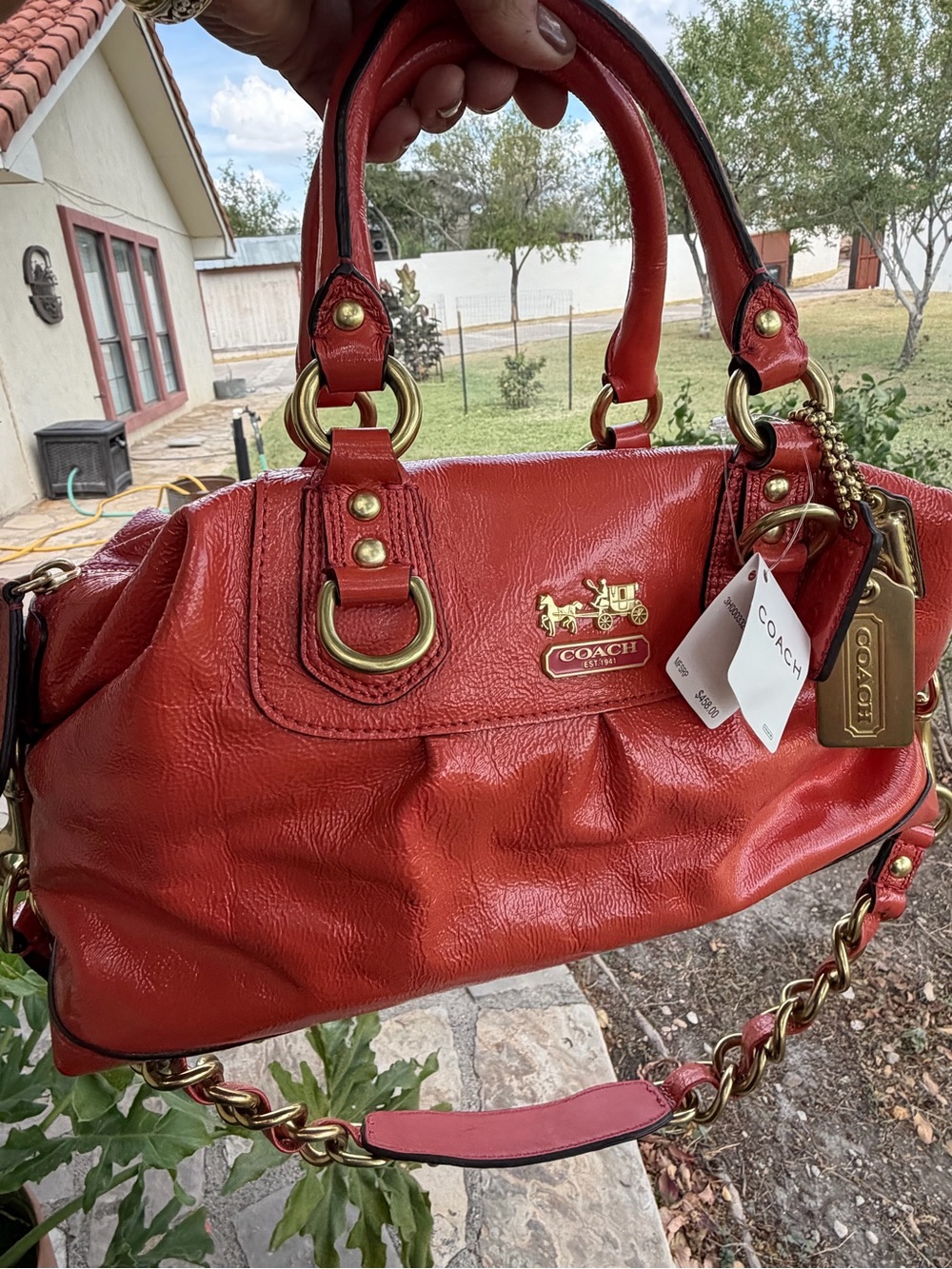 Coach Madison Sabrina 12957 Coral Patent Leather Satchel NWT Tags